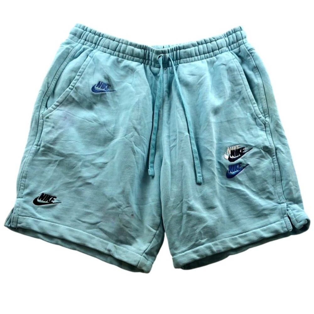 Nike Woman's Athletic Sweatshorts Medium All Over Branding Futura Blue Drawstrin
